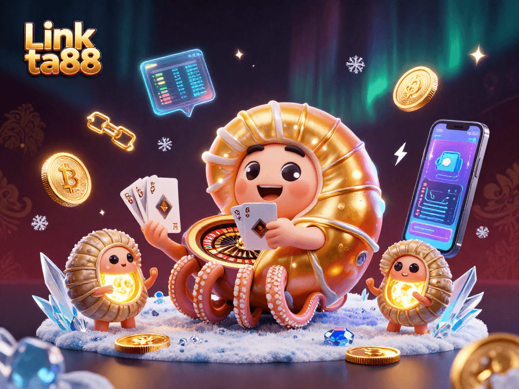 Experience the thrill of gaming with Link ta88, highlighting a dazzling 3D scene of casino elements.