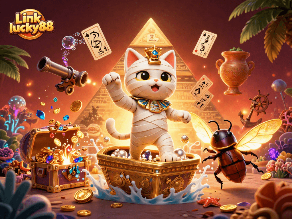 Win big with Link lucky88 at a pyramid casino as the lucky mummy cat bursts into action!