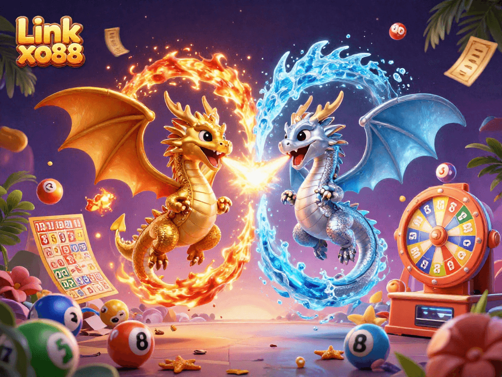 Bet on games with excitement at Link xo88, where dragons battle amidst vibrant lottery elements.
