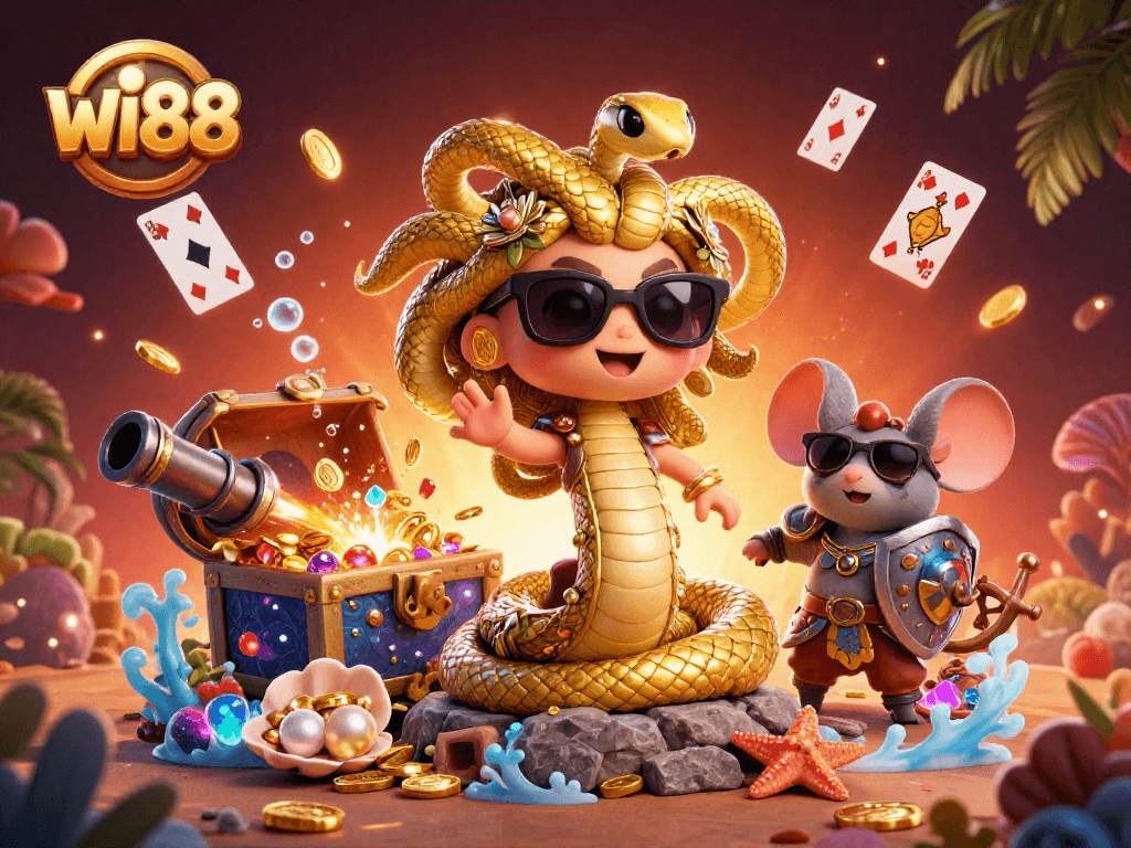 Experience thrilling gambling action with wi88's vibrant casino scene featuring mythical characters and dynamic elements.