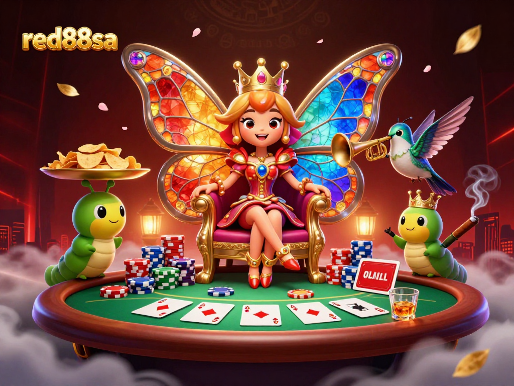 Play the latest games at red88sa, featuring vibrant poker elements and a lively casino atmosphere.