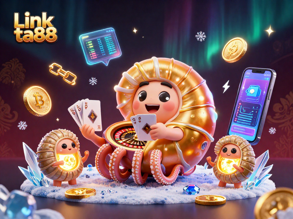 Experience the thrill of gaming with Link ta88, highlighting a dazzling 3D scene of casino elements.