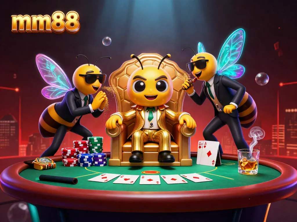 Experience mm88’s thrilling casino atmosphere with a 3D mob boss and poker scene.