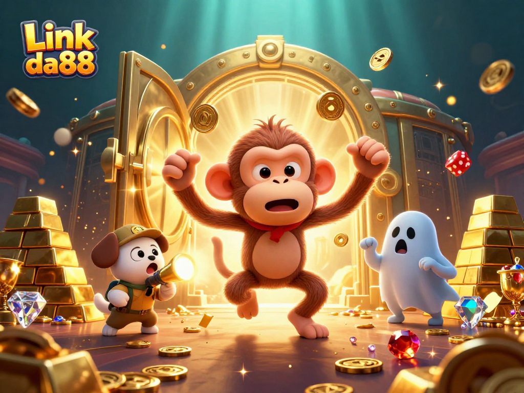 Join the mischievous poltergeist monkey juggling golden treasures at Link da88's haunted casino.