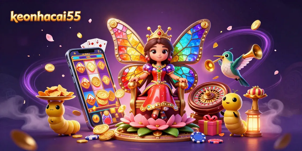 Experience winning strategies with keonhacai55 in vibrant 3D gaming illustration.