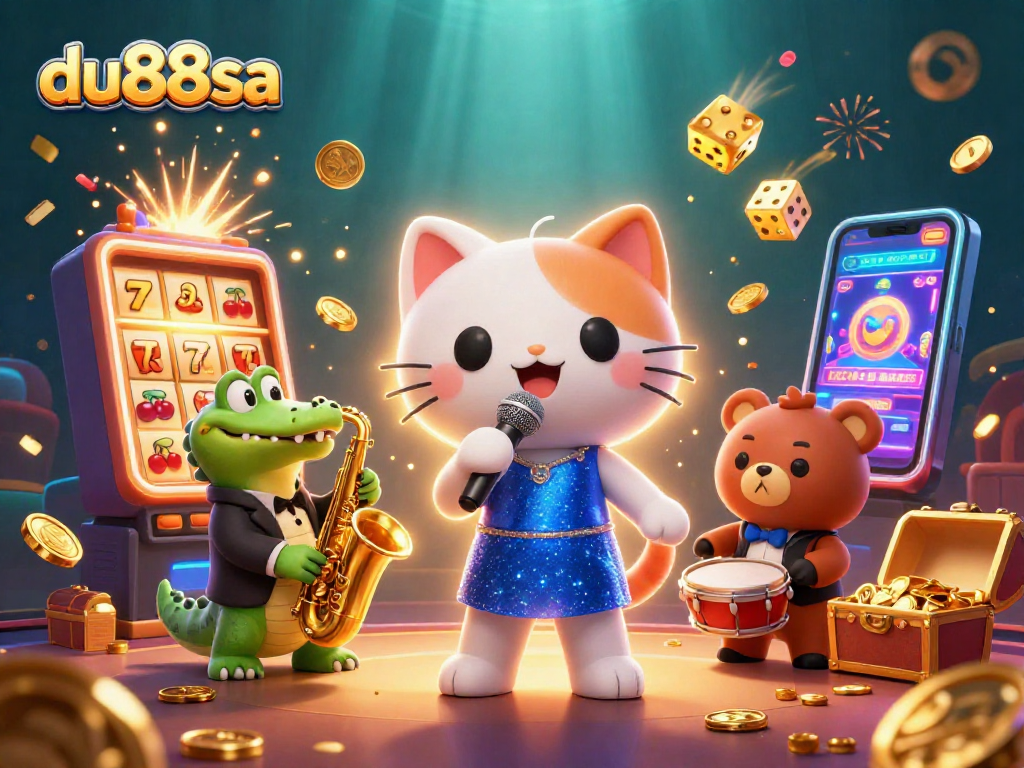 Celebrate big wins at du88sa with lively casino characters in a vibrant gaming scene.